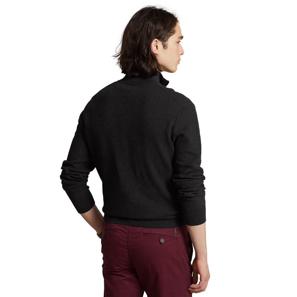 Men's Mesh-Knit Cotton Quarter-Zip Sweater商品第2张图片规格展示