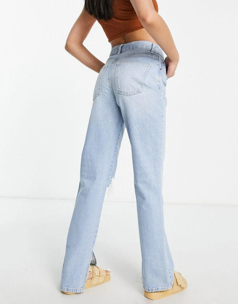 商品ASOS|ASOS DESIGN straight jean in light wash with rip and split hem,价格¥218,第2张图片详细描述