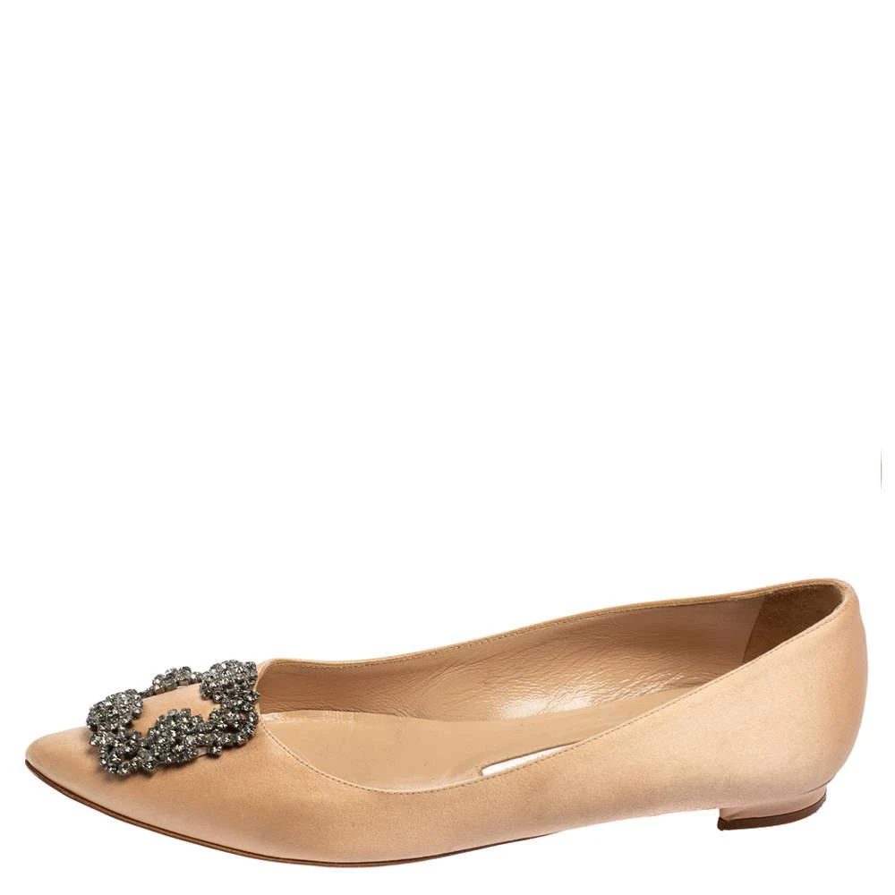商品[二手商品] Manolo Blahnik|Manolo Blahnik Beige Satin Hangisi Flat Pumps Size 37,价格¥1405,第2张图片详细描述