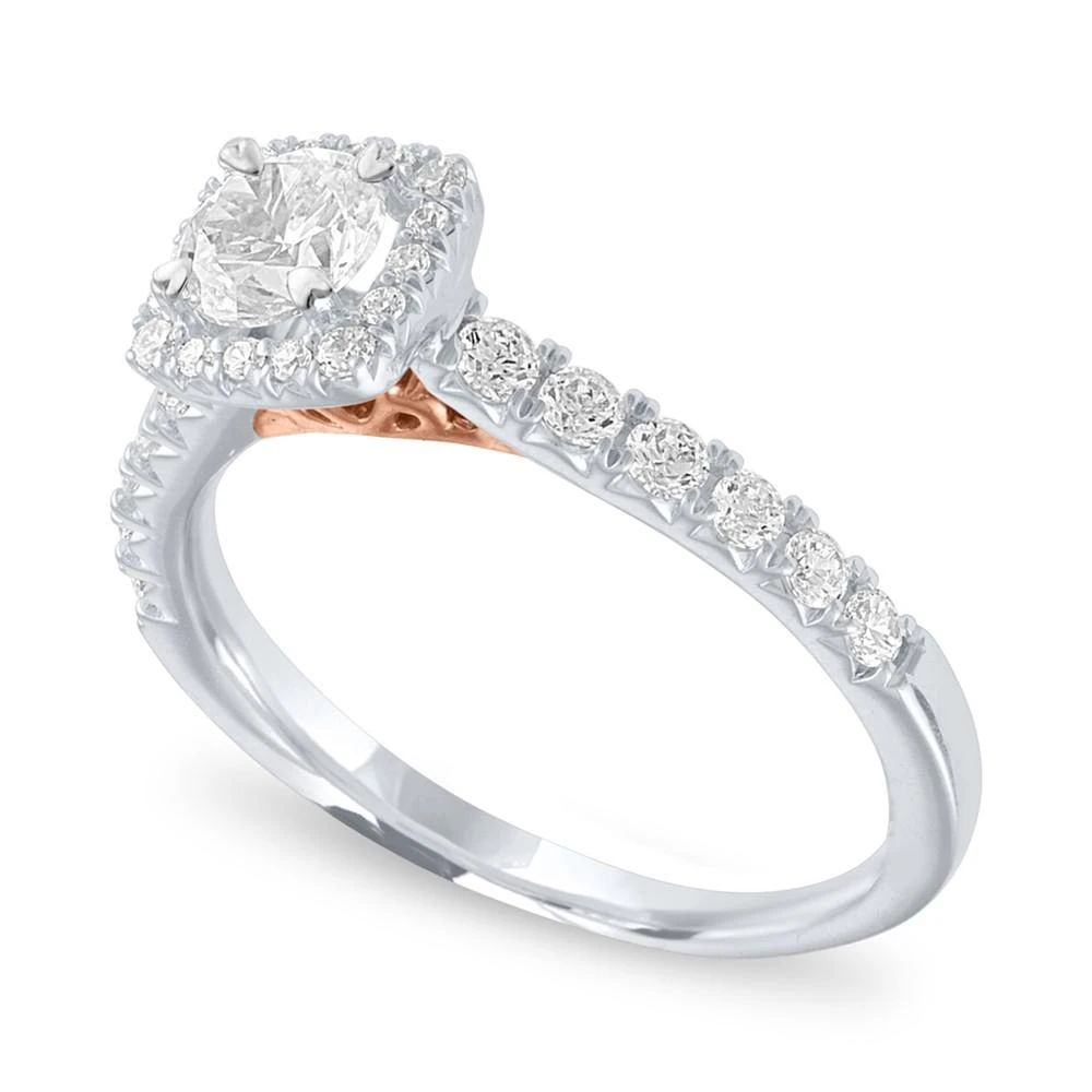 商品Macy's|Diamond Two-Tone Halo Engagement Ring (1 ct. t.w.) in 14k White and Rose Gold,价格¥23919,第1张图片