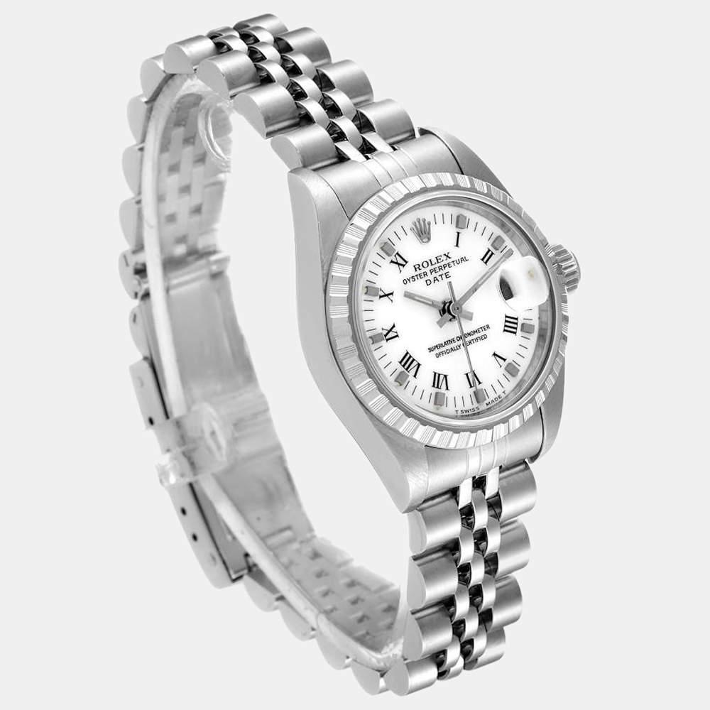 Rolex White Stainless Steel Oyster Perpetual Date 69240 Women's Wristwatch 26 mm商品第6张图片规格展示