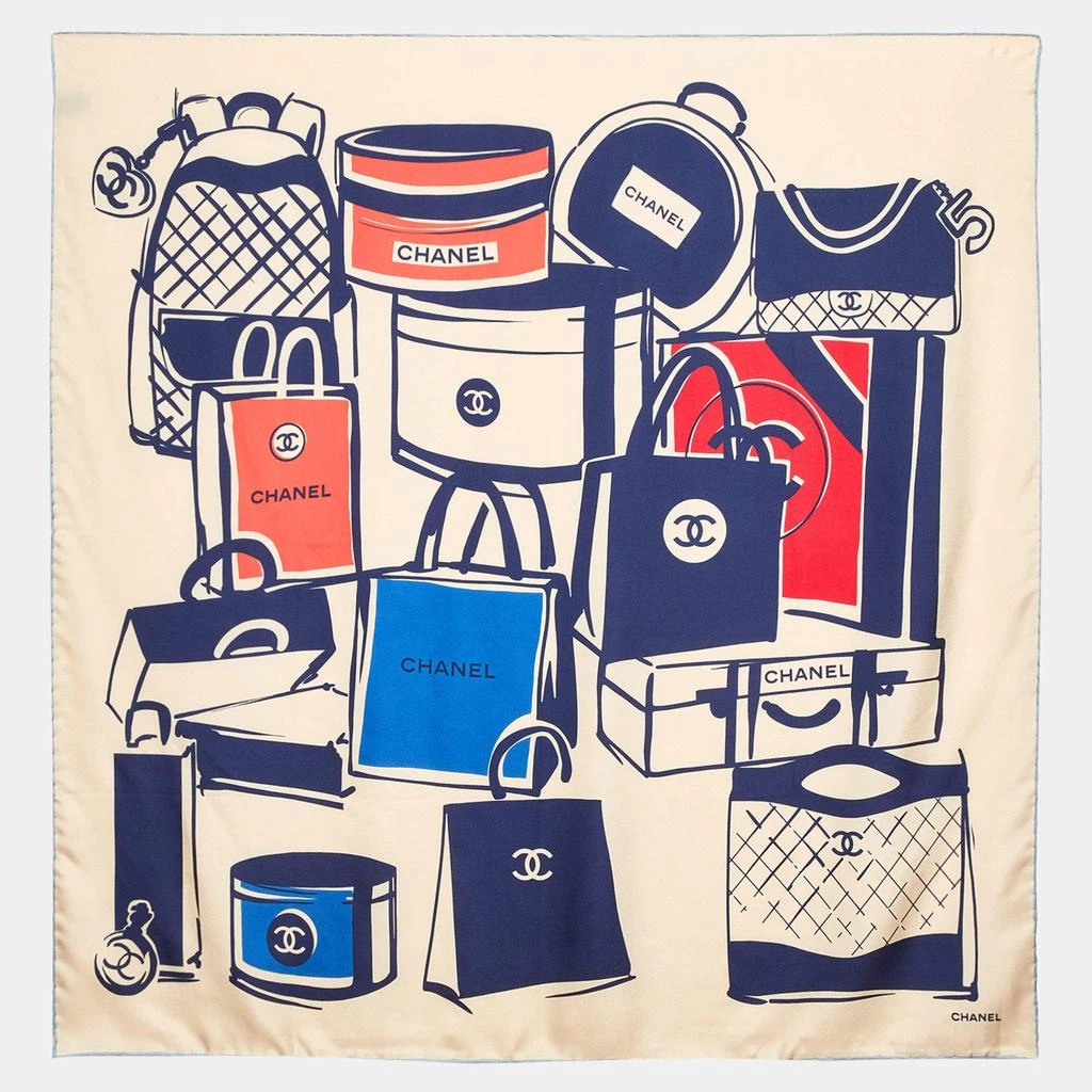 商品[二手商品] Chanel|Chanel Beige Luggage Print Silk Square Scarf,价格¥2050,第1张图片