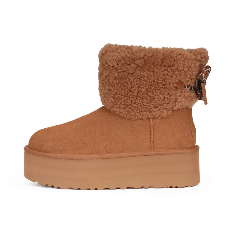 商品[国内直发] UGG|牛剖层革 舒适休闲厚底 短筒 雪地靴 女款 棕色,价格¥1473,第1张图片