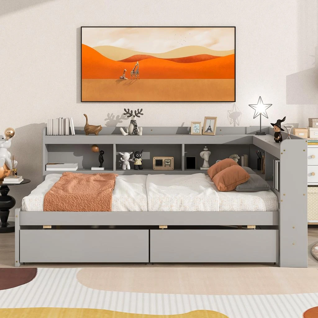 商品Simplie Fun|Full Bed with L-shaped Bookcases,价格¥7242,第3张图片详细描述