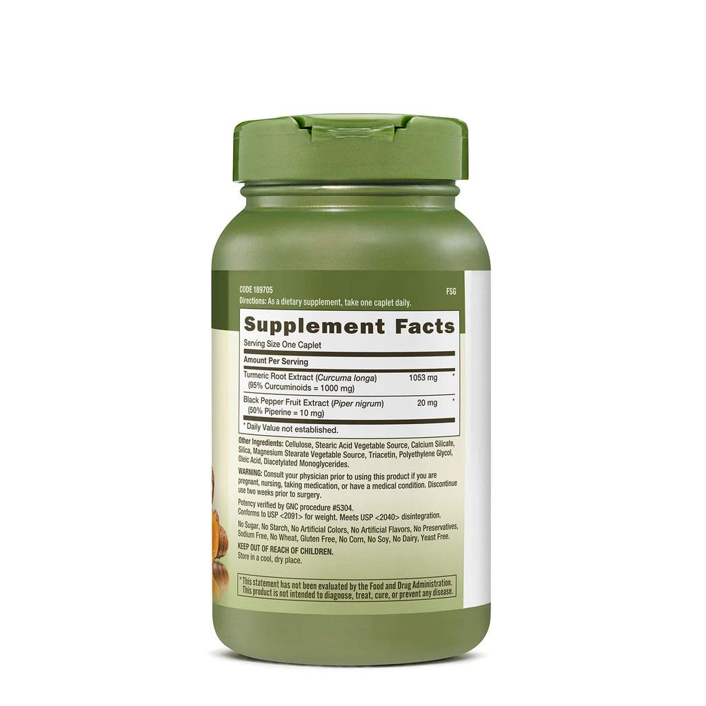 商品GNC|GNC Herbal Plus Turmeric Curcumin 1000mg Supplement, Extra Strength, Vegetarian, 120 Servings,价格¥668,第2张图片详细描述
