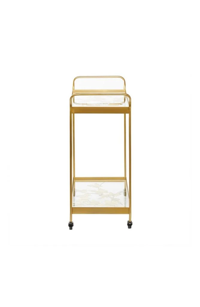 Goldtone Metal & Glass 2-Shelf Rolling Bar Cart with Handles 商品