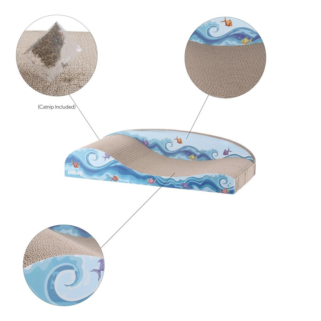 商品THE LICKER STORE|Kokomo 23.75" Coastal Cardboard Lounge Bed Cat Scratcher with Catnip, Blue,价格¥366,第4张图片详细描述