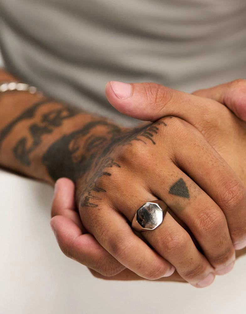 商品ASOS|ASOS DESIGN signet ring with octagon top in silver tone,价格¥79,第4张图片详细描述
