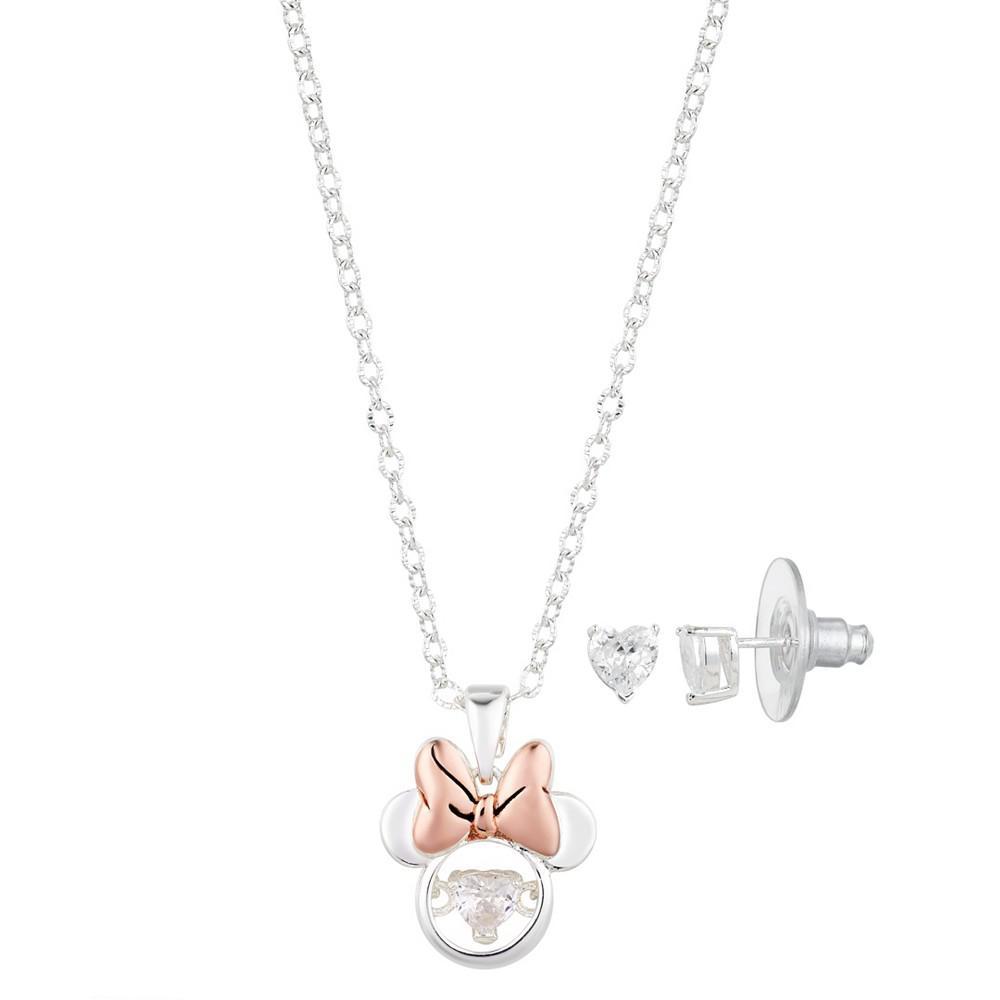 商品Disney|Cubiz Zirconia Minnie Mouse Necklace and Earring (0.43 ct. t.w.) in 14K Gold Flash Plated Set 3 Piece,价格¥133,第1张图片
