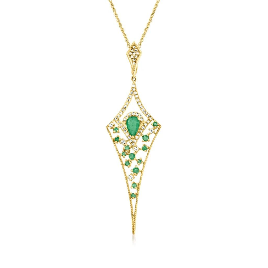 商品Ross-Simons|Ross-Simons Emerald and . Diamond Pendant Necklace in 14kt Yellow Gold,价格¥5123,第2张图片详细描述