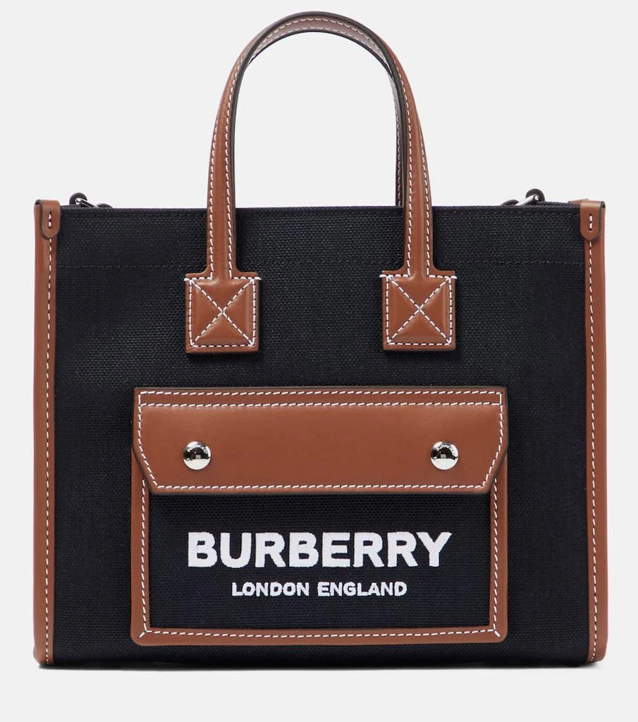 商品Burberry|Freya Mini迷你皮革边饰帆布托特包,价格¥13542,第1张图片