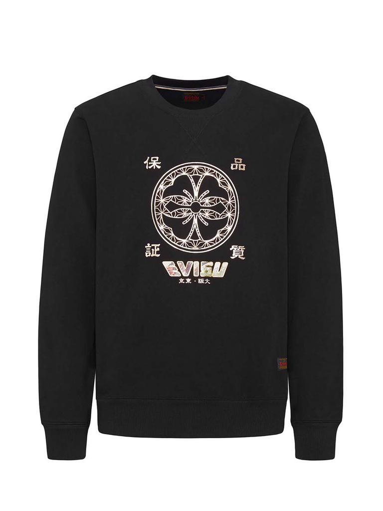 EVISU Foil Print Applique Sweatshirt Black商品第1张图片规格展示