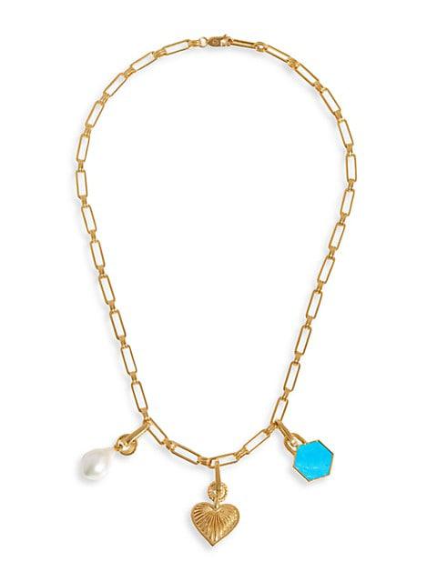 18K Gold-Plated, Baroque Pearl & Magnesite Charm Necklace商品第1张图片规格展示