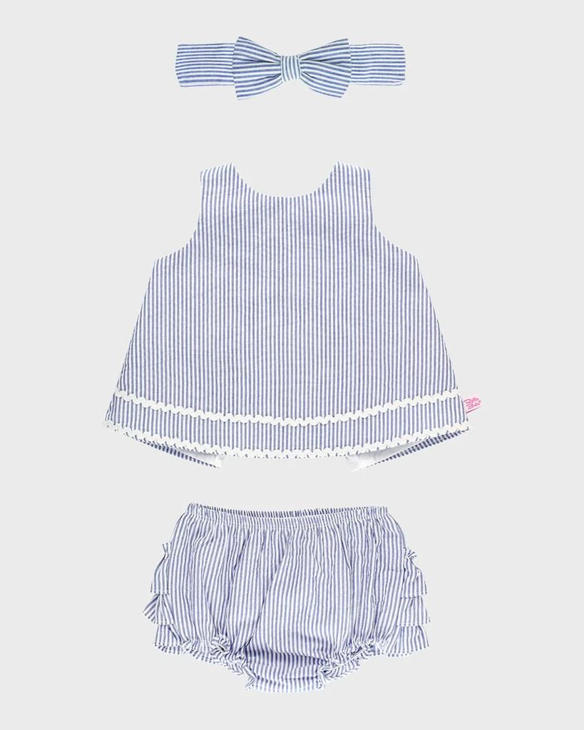 商品RuffleButts|Girl's Cotton Stripe Swing Top, Bloomers and Headband Set, Size 0M-2T,价格¥441,第1张图片