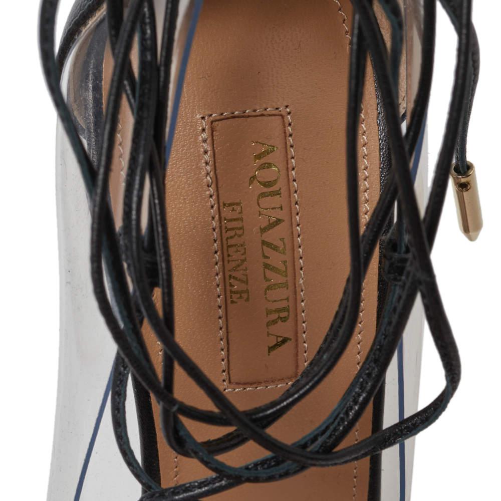 Aquazzura Black Leather And PVC Magic Ankle Wrap Pumps Size 37.5商品第7张图片规格展示