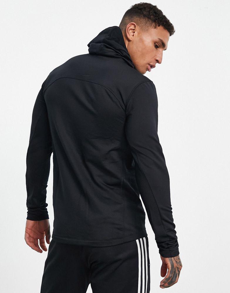 adidas Training Cold Rdy long sleeve top with face covering three stripes in black商品第2张图片规格展示