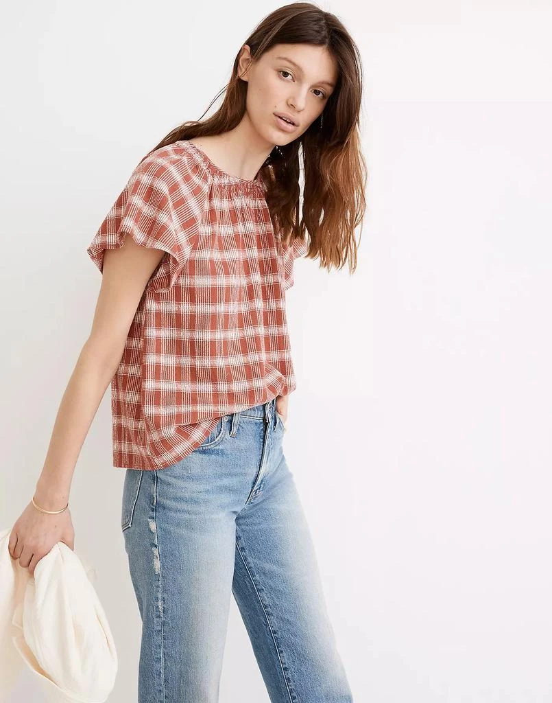 商品Madewell|Plaid Gauze Flutter-Sleeve Top,价格¥354,第2张图片详细描述