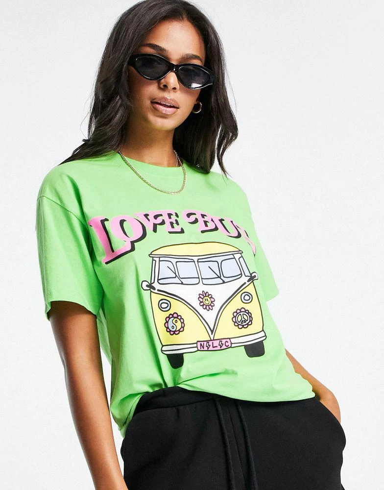 商品New Love Club|New Love Club oversized t-shirt with love bus graphic in lime green,价格¥91,第3张图片详细描述