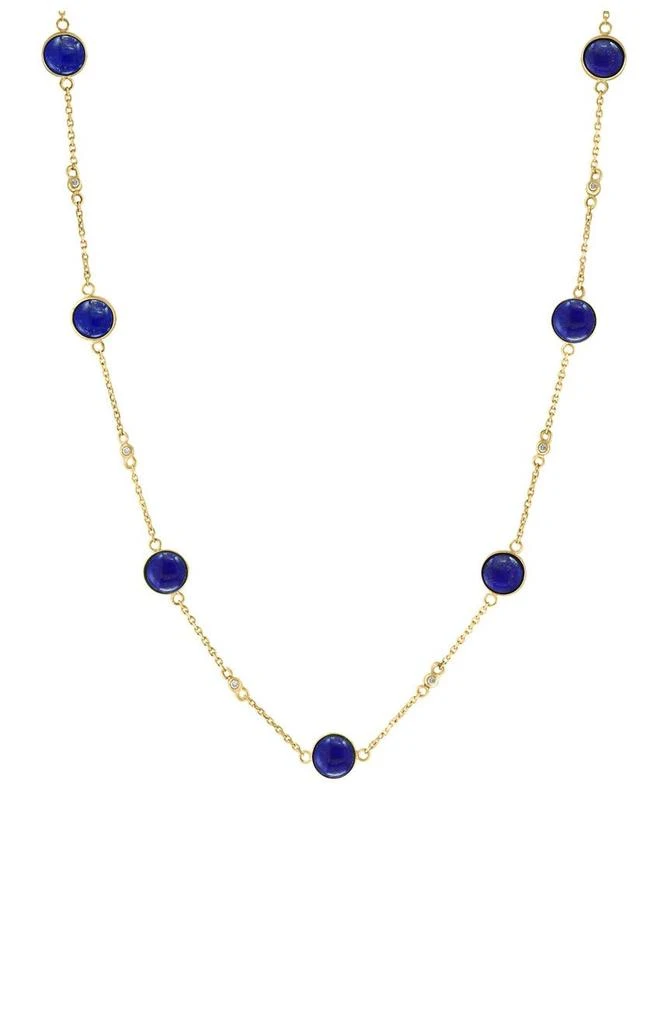 商品Effy|14K Yellow Gold Bezel Set Lapis & Diamond Station Necklace,价格¥4456,第1张图片