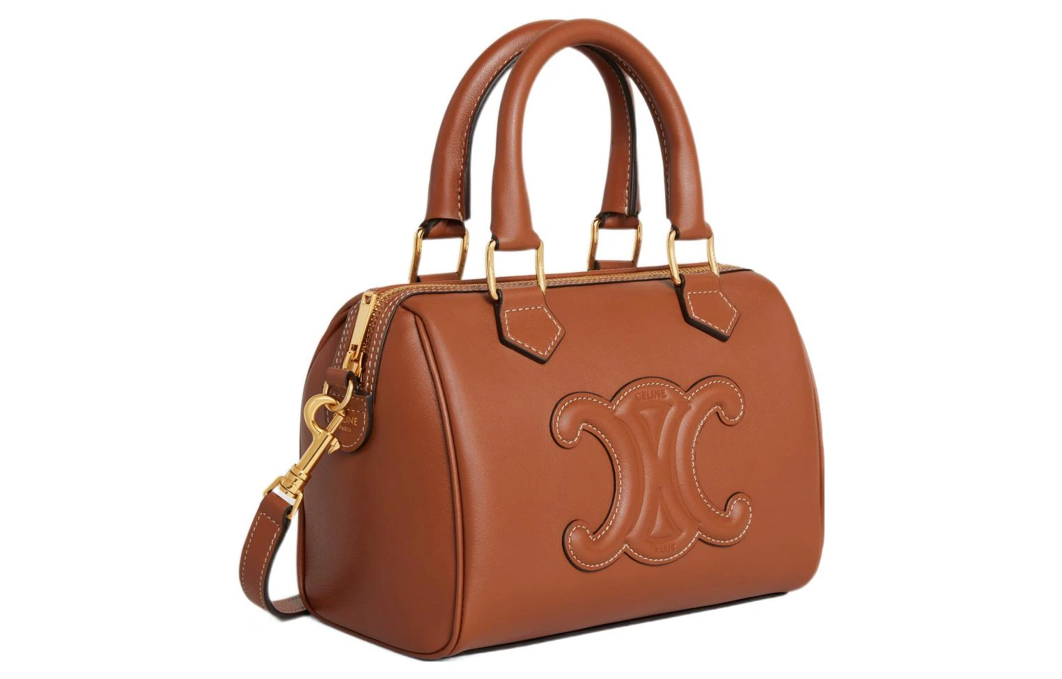商品[国内直发] Celine|赛琳 Triomphe 凯旋门标志可拆卸可调节肩带 光滑牛皮革 波士顿包单肩斜挎手提包 小号 女款 黄褐色,价格¥14513,第3张图片详细描述