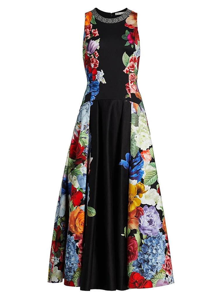 商品Alice + Olivia|Adley Floral Stretch-Cotton Flared Midi-Dress,价格¥2324,第1张图片