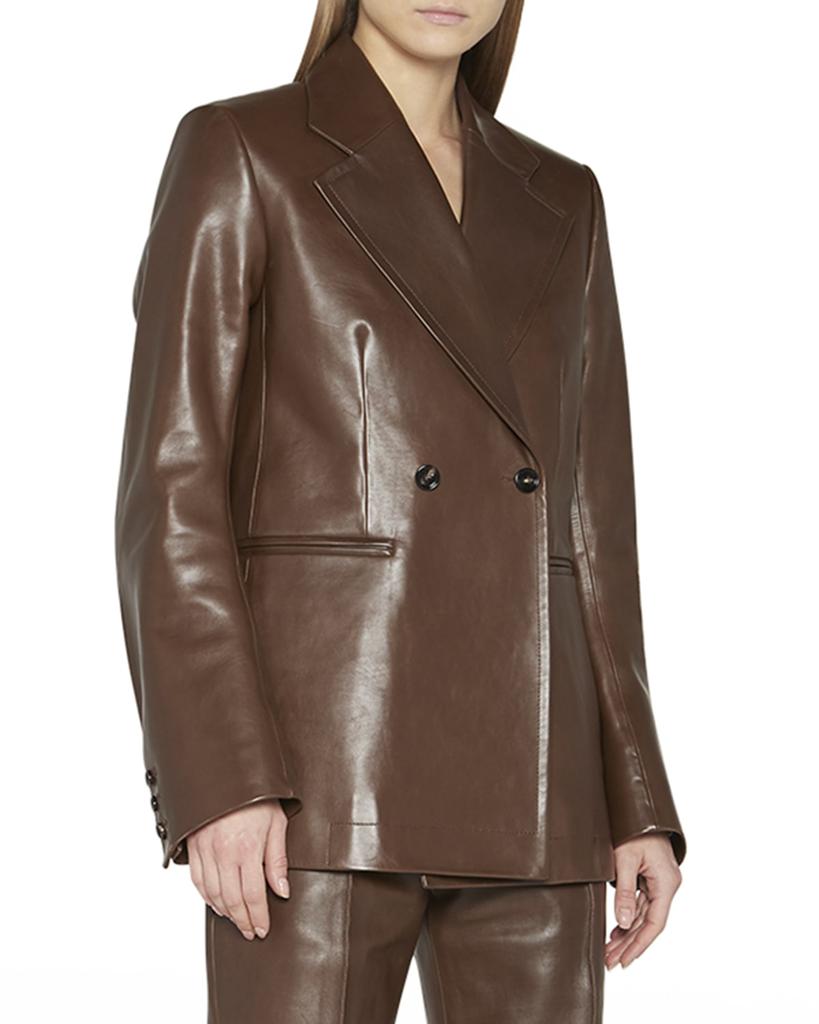 Double-Breasted Polished Leather Blazer Jacket商品第1张图片规格展示