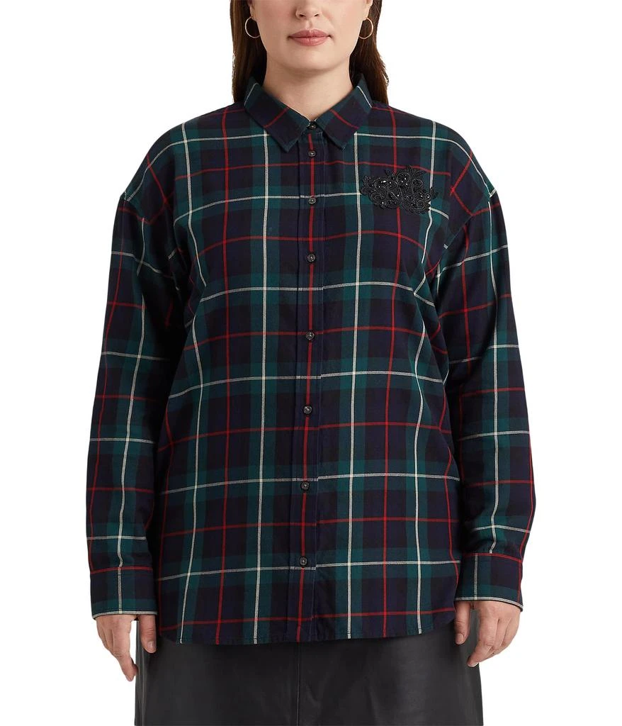 商品Ralph Lauren|Plus Size Bullion Patch Plaid Twill Shirt,价格¥1086,第1张图片