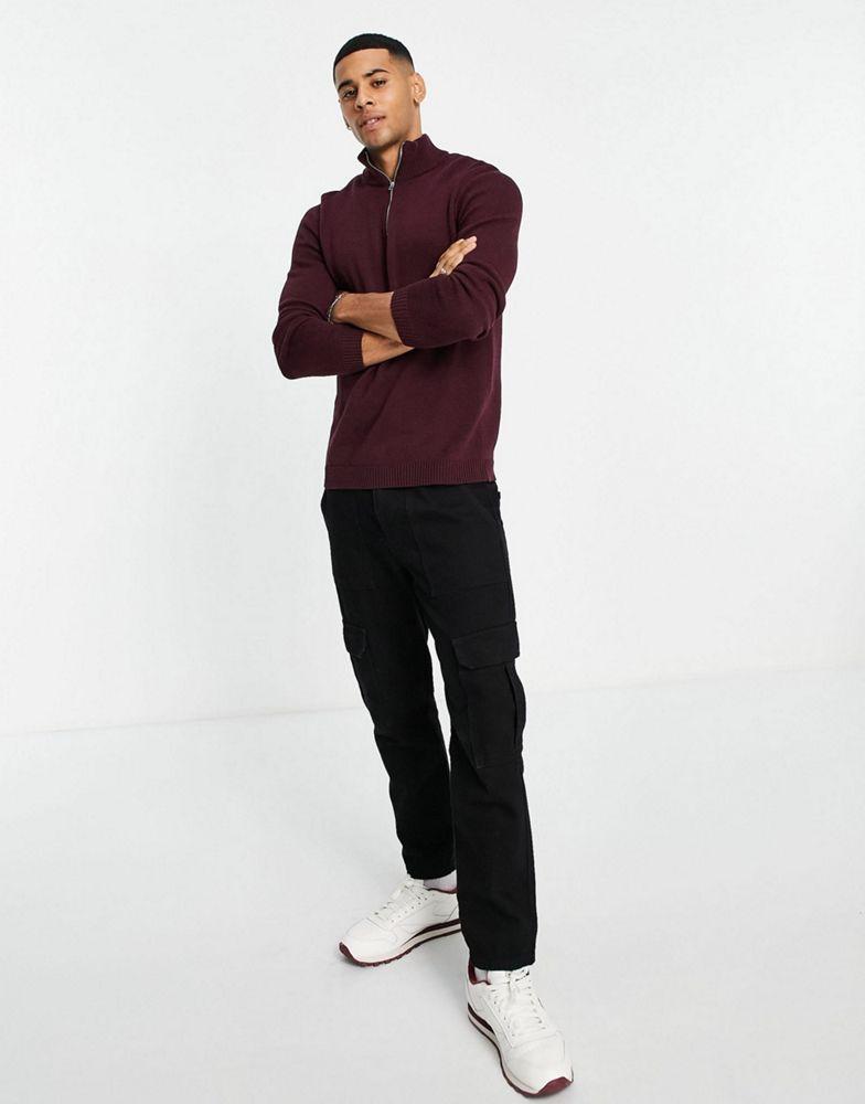 ASOS DESIGN midweight half zip cotton jumper in burgundy商品第4张图片规格展示
