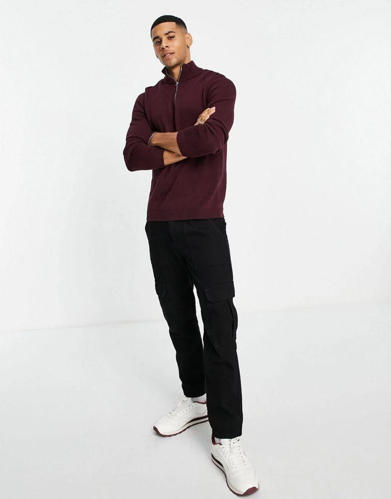 商品ASOS|ASOS DESIGN midweight half zip cotton jumper in burgundy,价格¥139,第4张图片详细描述