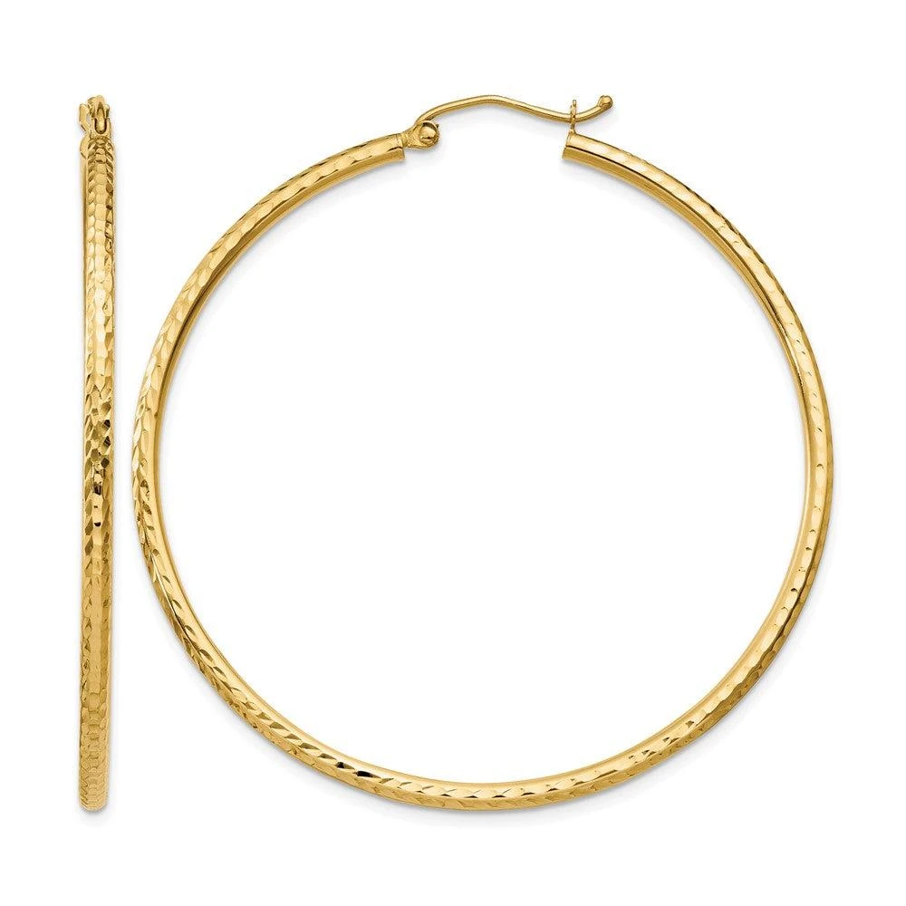 商品Diamond2Deal|14k Yellow Gold Diamond-cut 2x50mm Round Tube Hoop Earrings,价格¥6498,第1张图片