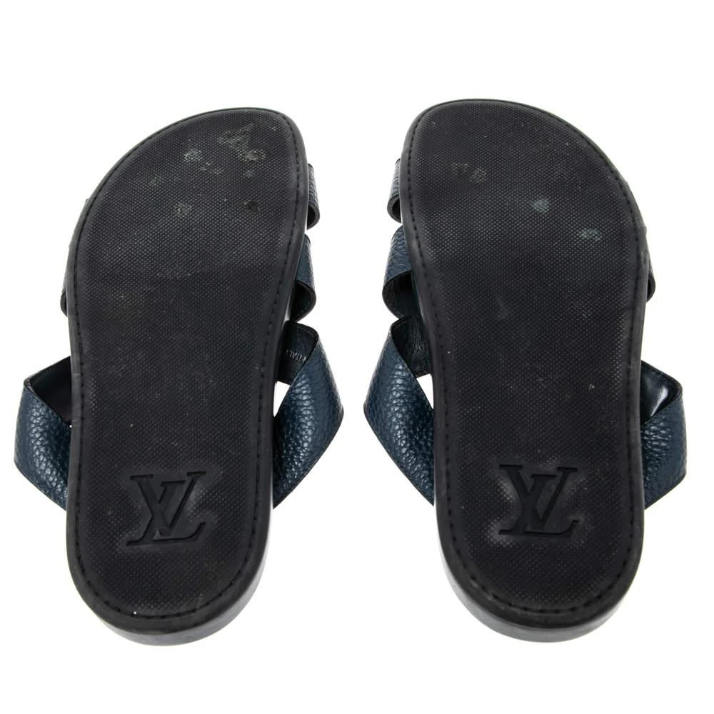 Louis Vuitton Navy Blue Leather Criss Cross Strap Flat Slides Size 44.5 商品
