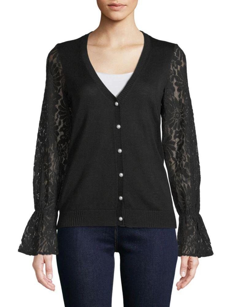 商品Karl Lagerfeld Paris|Lace-Accented Cardigan,价格¥225,第1张图片