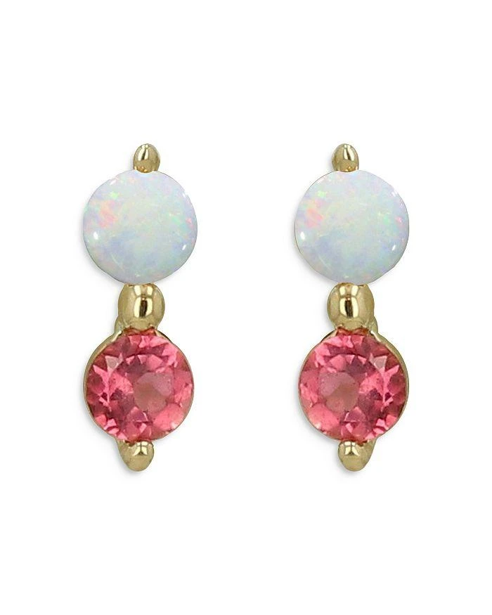 商品Moon & Meadow|14K Yellow Gold Opal & Pink Tourmaline Stud Earrings,价格¥1021,第1张图片