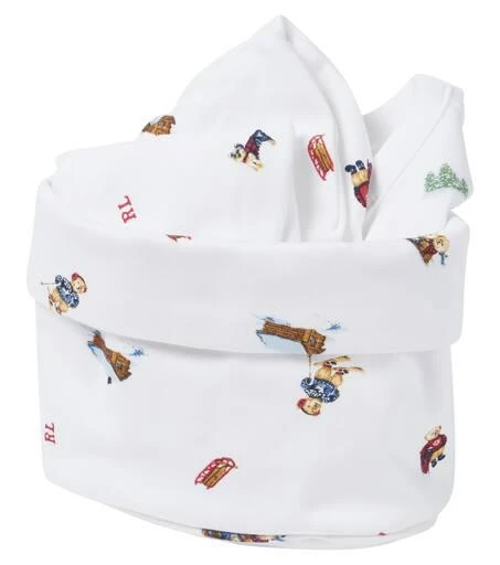 商品Ralph Lauren|Polo Bear刺绣婴儿棉质连身衣、帽子和围兜套装,价格¥603,第4张图片详细描述