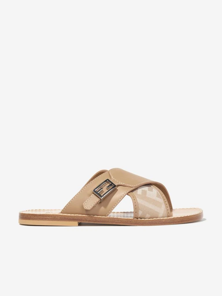 商品Fendi|Fendi Girls Leather FF Logo Sandals in Beige,价格¥2428,第1张图片