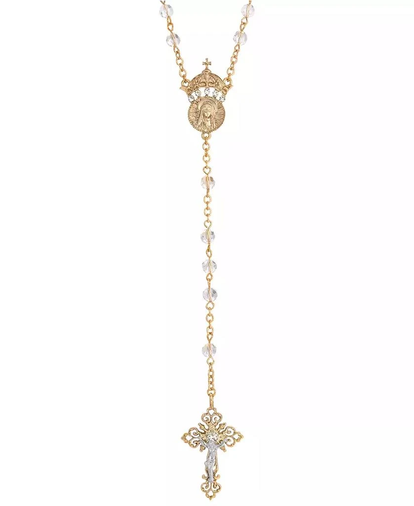 商品Symbols of Faith|14K Gold-Dipped Crystal Two Rings and Cross Medallion Wedding Rosary,价格¥487,第1张图片