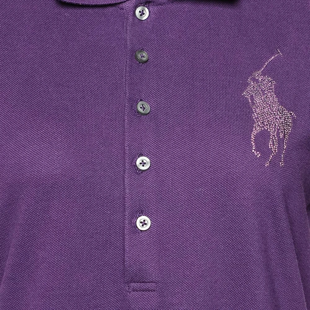 商品[二手商品] Ralph Lauren|Ralph Lauren Purple Cotton Pique  Embellished Logo Detail Polo T-Shirt Dress L,价格¥962,第4张图片详细描述