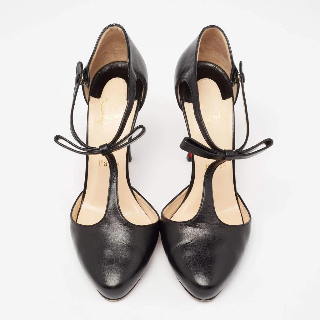 商品[二手商品] Christian Louboutin|Christian Louboutin Black Leather Bow Detail T- Strap Pumps Size 38.5,价格¥2349,第3张图片详细描述