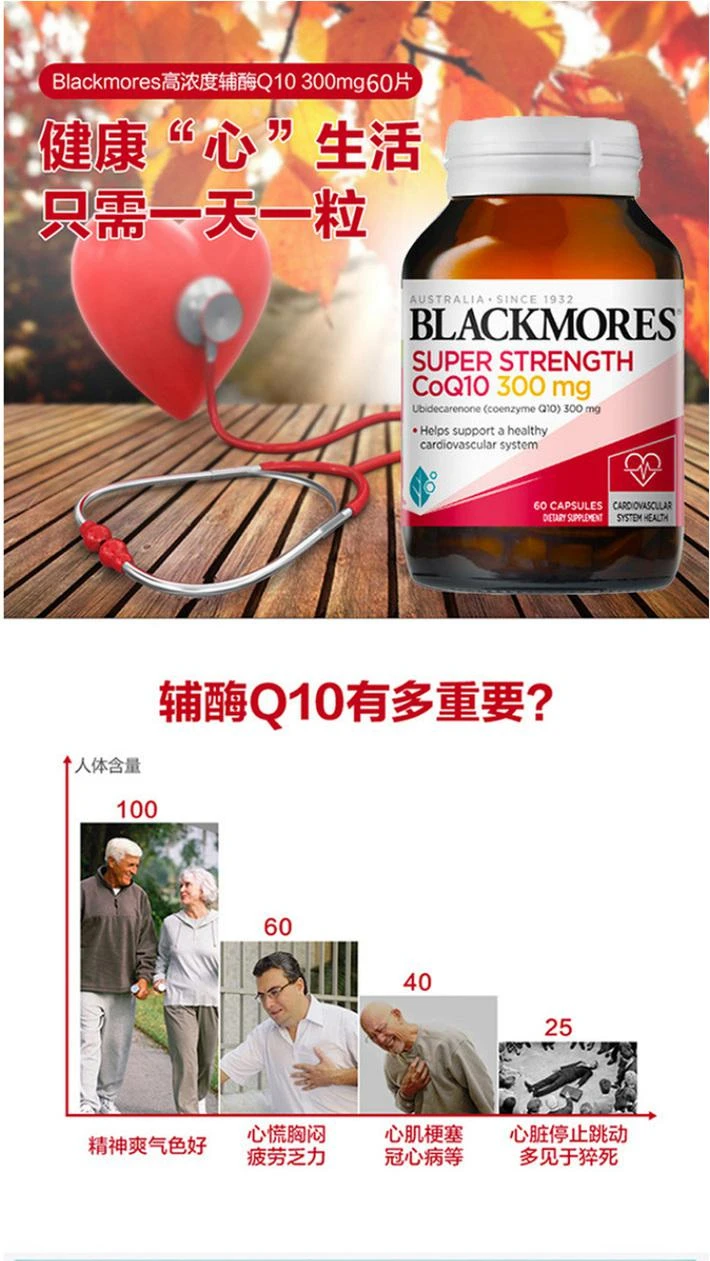 商品Blackmores|新西兰直邮Blackmores澳佳宝辅酶Q10软胶囊300mg60粒 呵护健康,价格¥297,第6张图片详细描述