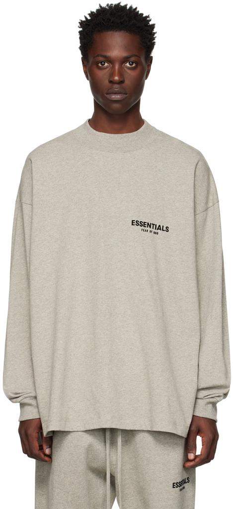 Gray Flocked Long Sleeve T-Shirt商品第1张图片规格展示