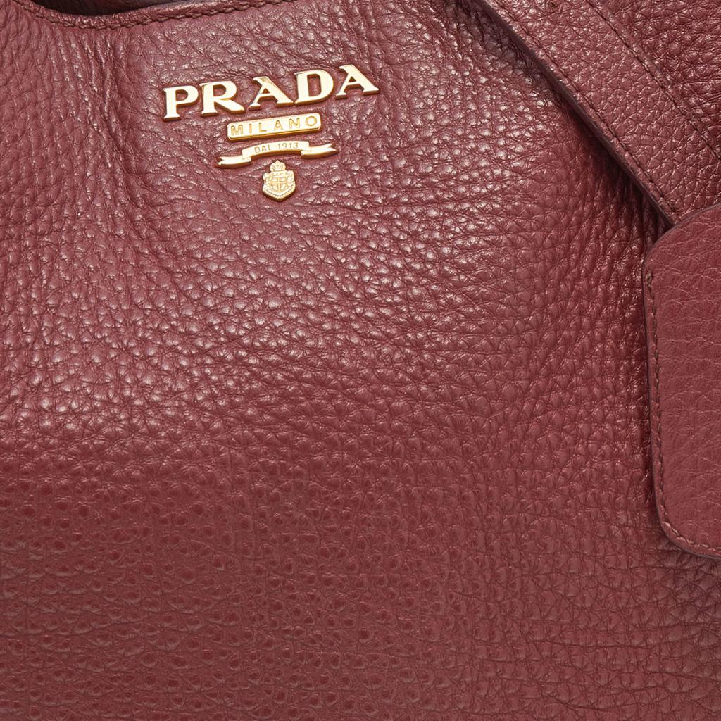 Prada Burgundy Vitello Danio Leather Side Pocket Shoulder Bag商品第6张图片规格展示