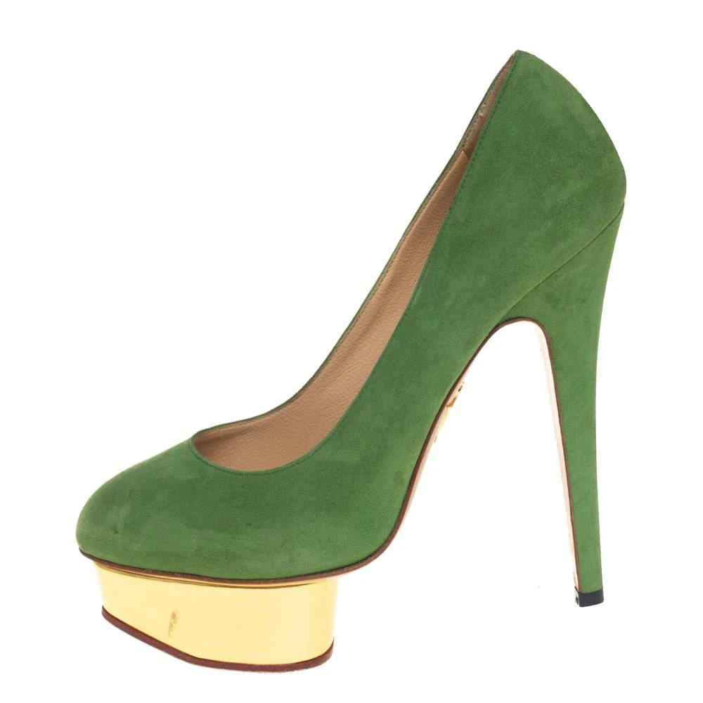 商品[二手商品] Charlotte Olympia|Charlotte Olympia Green Suede Dolly Platform Pumps Size 36.5,价格¥1802,第2张图片详细描述