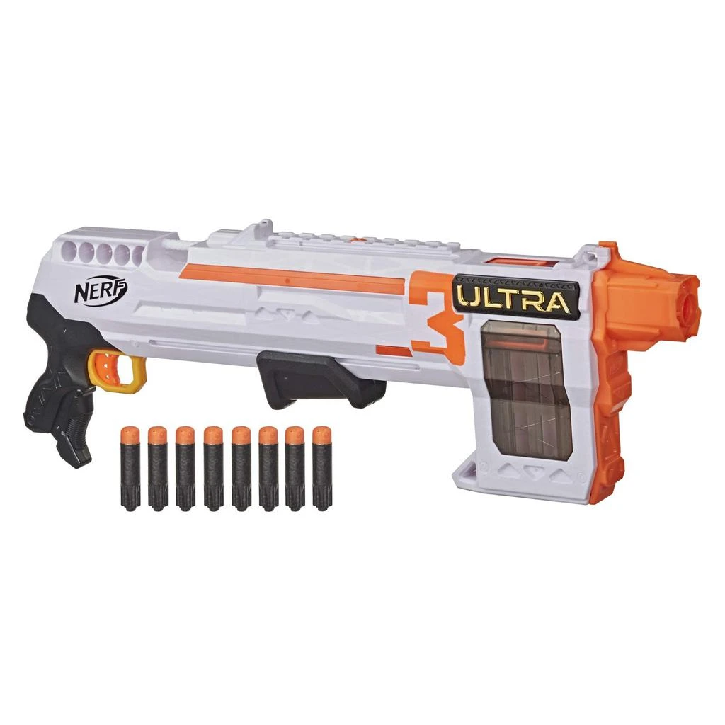 商品Nerf|NERF Ultra Three Blaster, Pump-Action, 8-Dart Internal Clip, 8 Ultra Darts, Compatible Only Ultra Darts,价格¥234,第1张图片