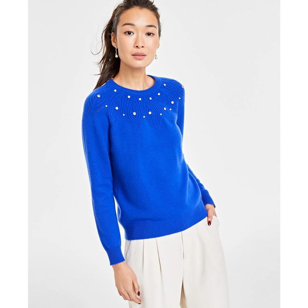 商品Charter Club|Women's 100% Cashmere Embellished Crewneck Sweater, Created for Macy's,价格¥1248,第1张图片