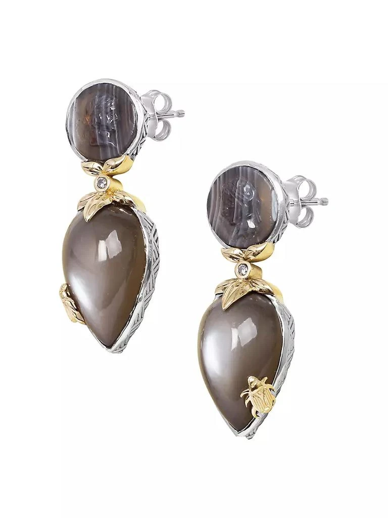 商品Stephen Dweck|One-Of-A-Kind Botswana Agate,  Moonstone, 0.05 TCW Diamond, Sterling Silver & 18K Gold Earrings,价格¥44200,第2张图片详细描述