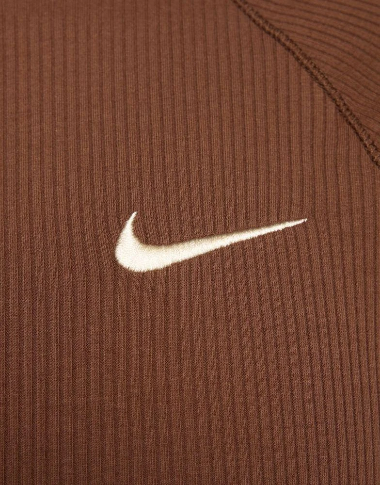 商品NIKE|Nike trend ribbed zip up top in cacao brown,价格¥217,第2张图片详细描述