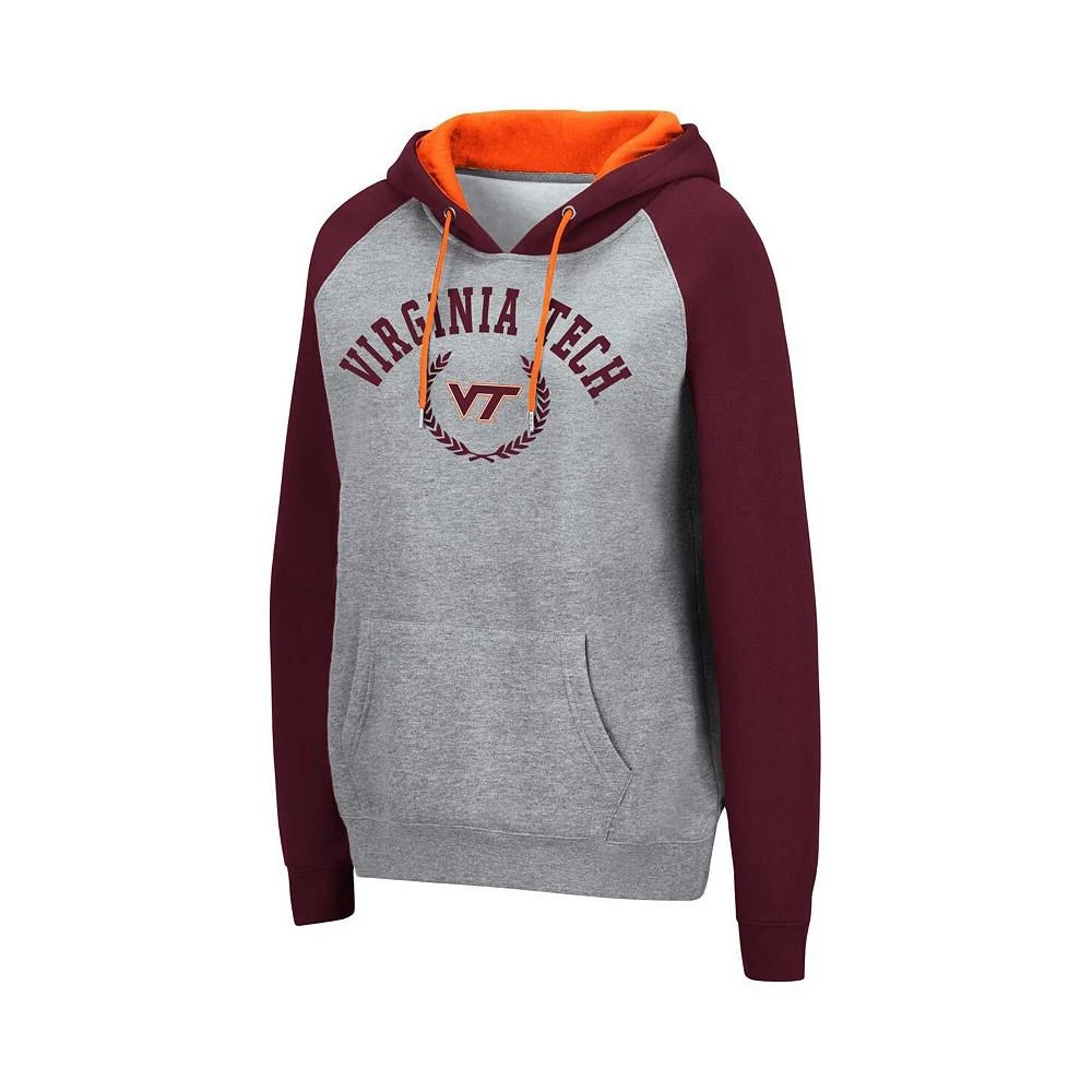 商品Colosseum|Women's Heather Gray Virginia Tech Hokies Contrast Raglan Pullover Hoodie,价格¥338,第3张图片详细描述