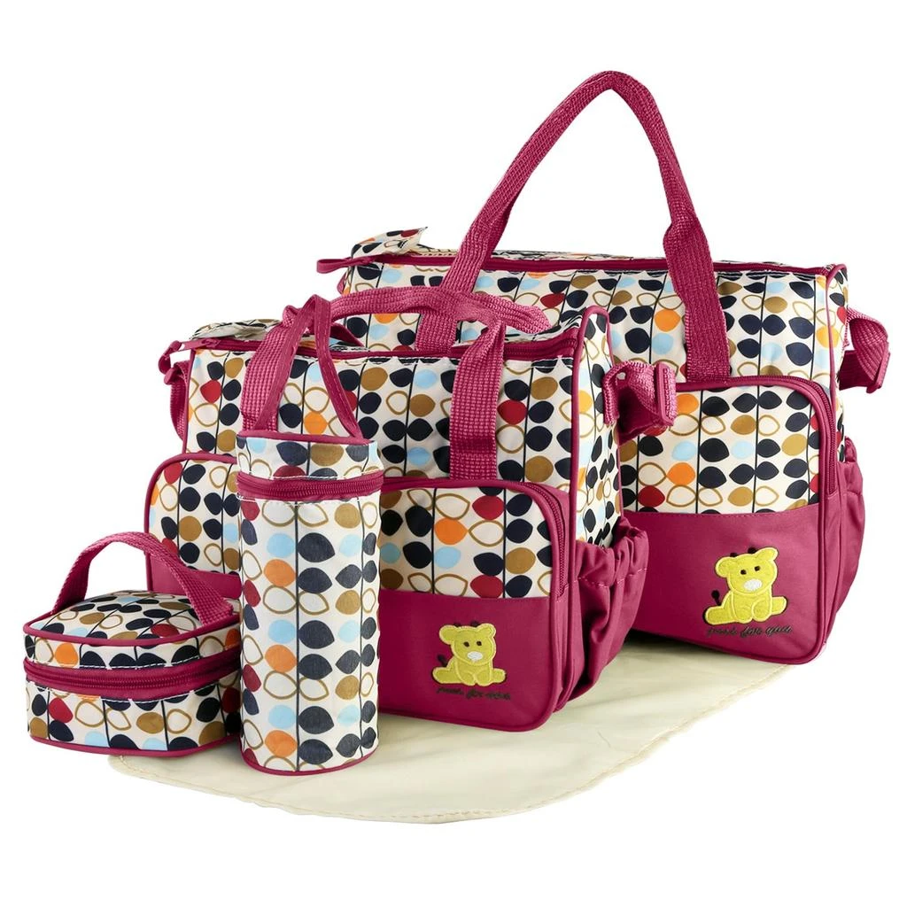 商品Global Bazaar|5PCS Baby Nappy Diaper Bags Set with Changing Pad,价格¥712,第2张图片详细描述