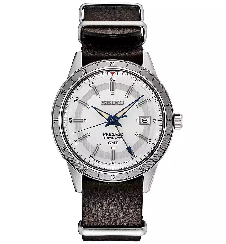 商品Seiko|Men's Automatic Presage GMT Brown Leather Strap Watch 41mm,价格¥4627,第1张图片