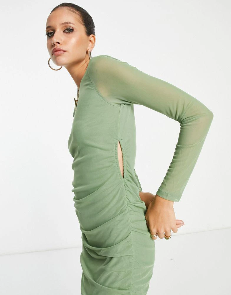 商品VERO MODA|Vero Moda mesh mini dress with ruched side in green,价格¥275,第3张图片详细描述